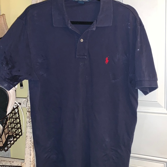 Blue polo shirt with red horse mens size medium